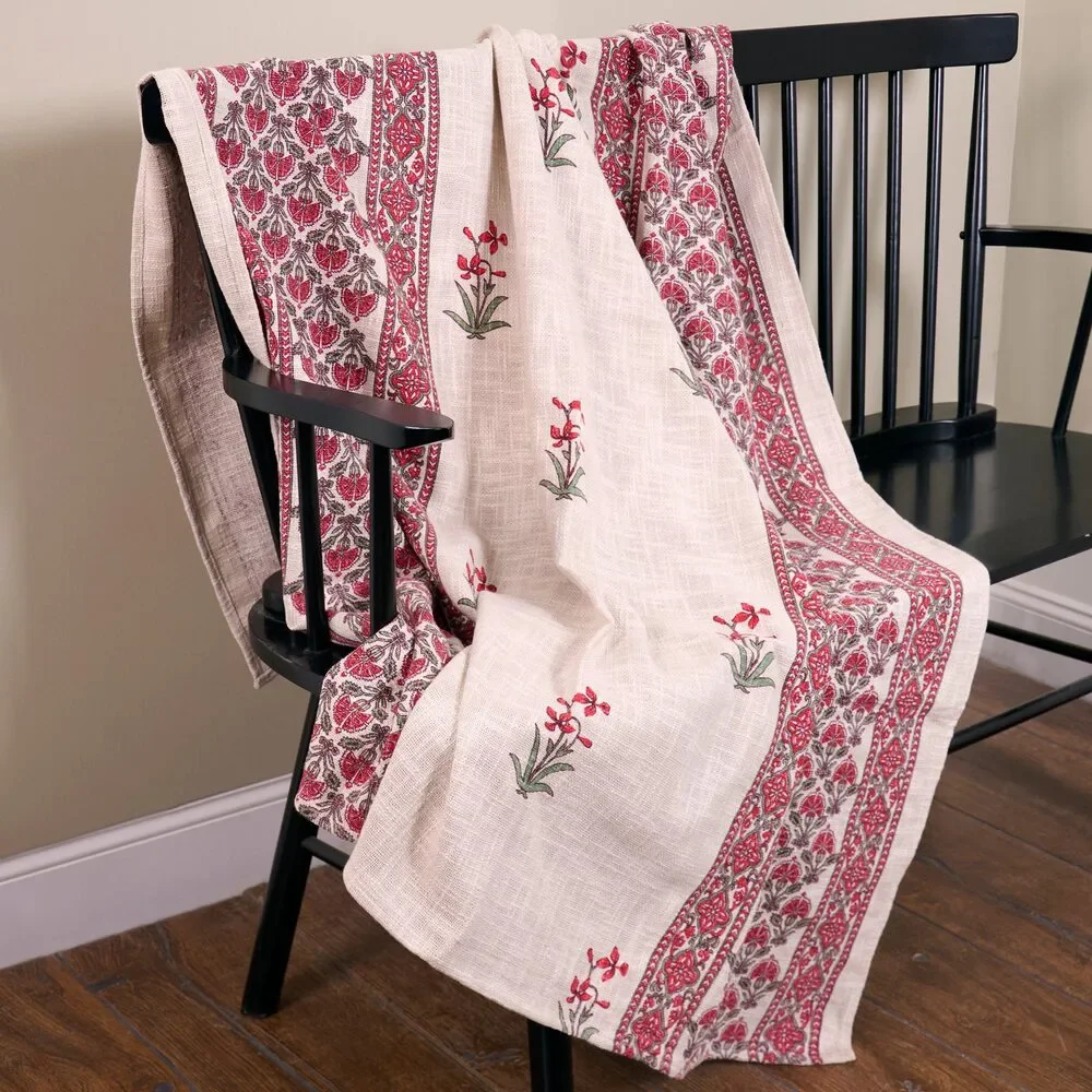 Country Floral Cotton Throw Blanket in Red Floral | 50